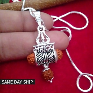 Lord Shiva Pendant 925 Sterling Silver with Genuine Rudraksha, Mahadev Trident Pendant