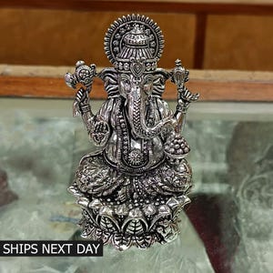925 Silver Lord Ganesha Statue Idol, Pure Silver Idols Figurine, Hindu Deity Statue Sculpture, Silver Pooja Article, Housewarming Gift