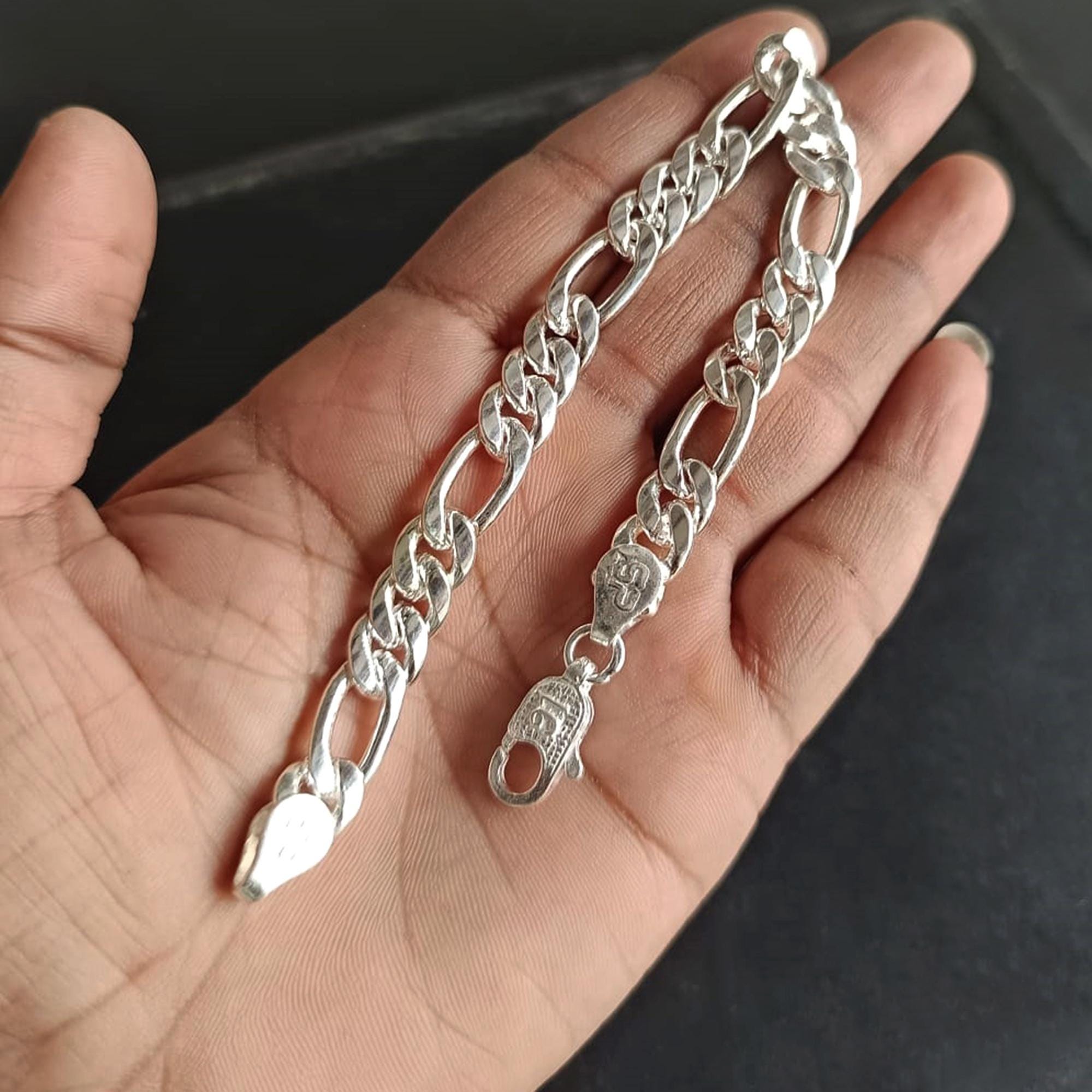 925 Sterling Silver Figaro Link Chain Bracelet for Men and Women