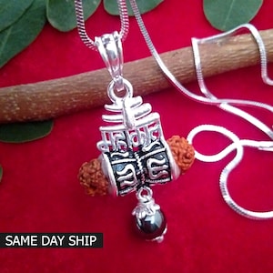 925 Sterling Silver Lord Shiva Trident with Rudraksha Pendant, Mahakal Pendant, Spiritual Necklace