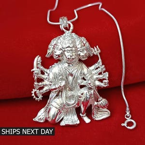 925 Sterling Silver Hindu God Lord Panchmukhi Hanuman Pendant Necklace Religious Amulet Unisex Gifting Jewelry