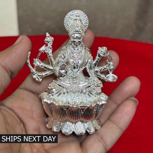 Pure Silver Laxmi Statue Hindu Goddess Lakshmi Idol for Wealth and Prosperity