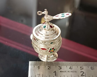 925 Sterling Silver Handmade Trinket Box, Sindoor Box, Kumkum Box