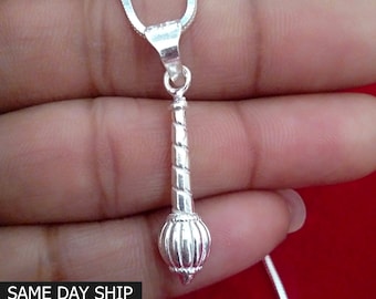 Sterling Silver Hanuman Gada Pendant, Vintage Mace Jewelry