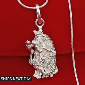 God Radha Krishna Silver Pendant Necklace for Men and Women, Holy Divine Locket, Auspicious Jewelry