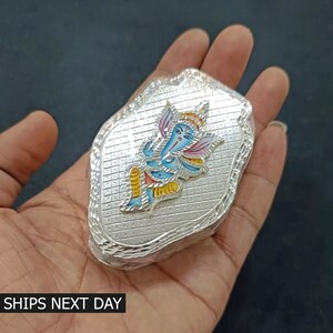 925 Sterling Silver Handmade Kumkum Box Ganesh Design for Pooja or Gifting, Tilak Bowl, Silver Puja Article