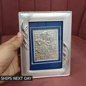 Pure Silver Radha Krishna Photo Frame Hindu God Frame for Home Decor