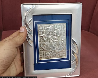 Pure Silver Radha Krishna Photo Frame Hindu God Frame for Home Decor