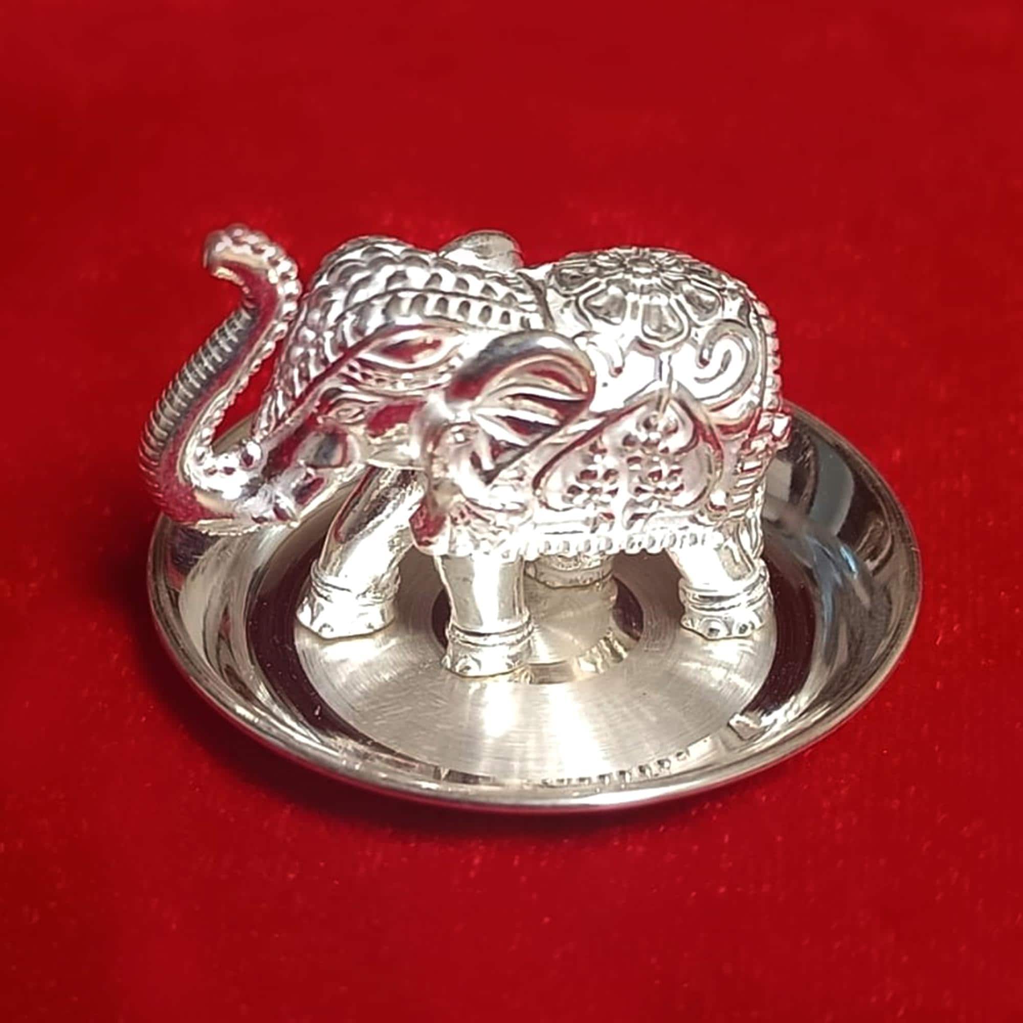 925シルバーの象の像、鼻を上げた象の置物、祝福の象の彫刻