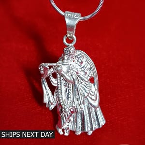 God Radha Krishna Silver Pendant Necklace Spiritual Divine Radha Krishna Locket for Men and Women