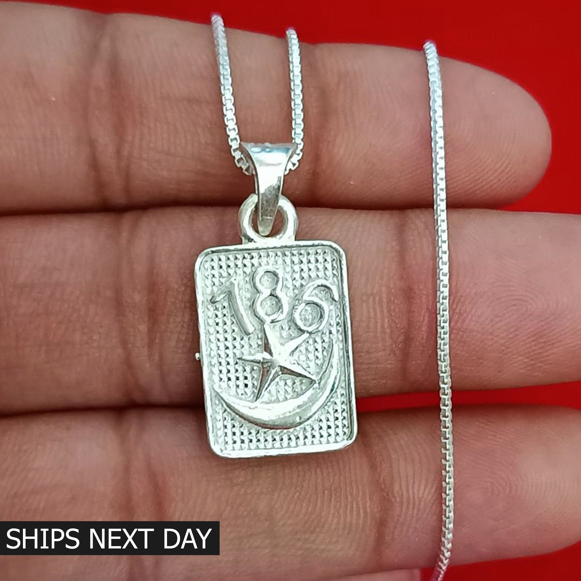 Sterling Silver Lucky 786 Pendant, Crescent Moon Star Celestial