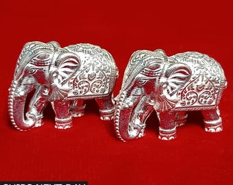 Solid Silver Elephant Statue, 925 Sculpture, Trunk Down Figurine