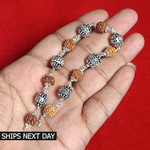 925 Sterling Silver Rudraksha Beads Bracelet, Lord Shiva Yoga Prayer Beads, Spiritual Jewelry for Men and Women