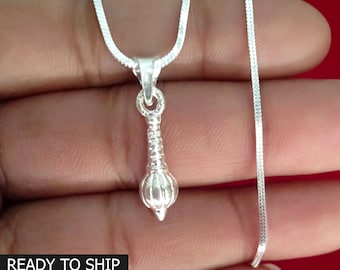 Sterling Silver Hanuman Gada Pendant, Spiritual Mace Locket