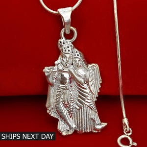God Radha Krishna Silver Pendant Necklace Radha Krishna Locket for Men and Women