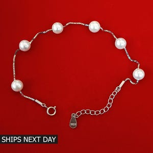 Minimalist Pearl Bracelet, 925 Sterling Silver, Wedding Bridesmaid Gift, Bridal Jewelry, Valentine Gift for Her