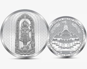 Moneda de plata pura Ram Lalla, Templo Shri Ram, con sello BIS.