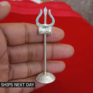 Divine Lord Shiva Trident Trishul Idol, 925 Sterling Silver Puja Article Utensils, Shiva Figurine, God Accessories