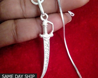 Sterling Silver Sword Charm Necklace for Men Women