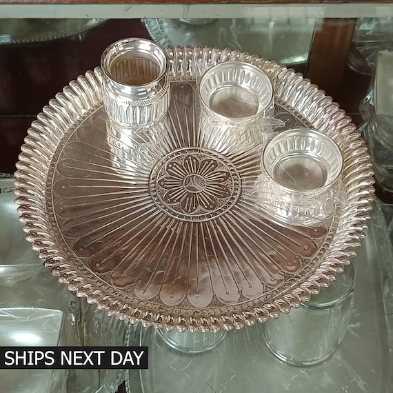 999 Pure Silver Pooja Thali Set, 9 Inch