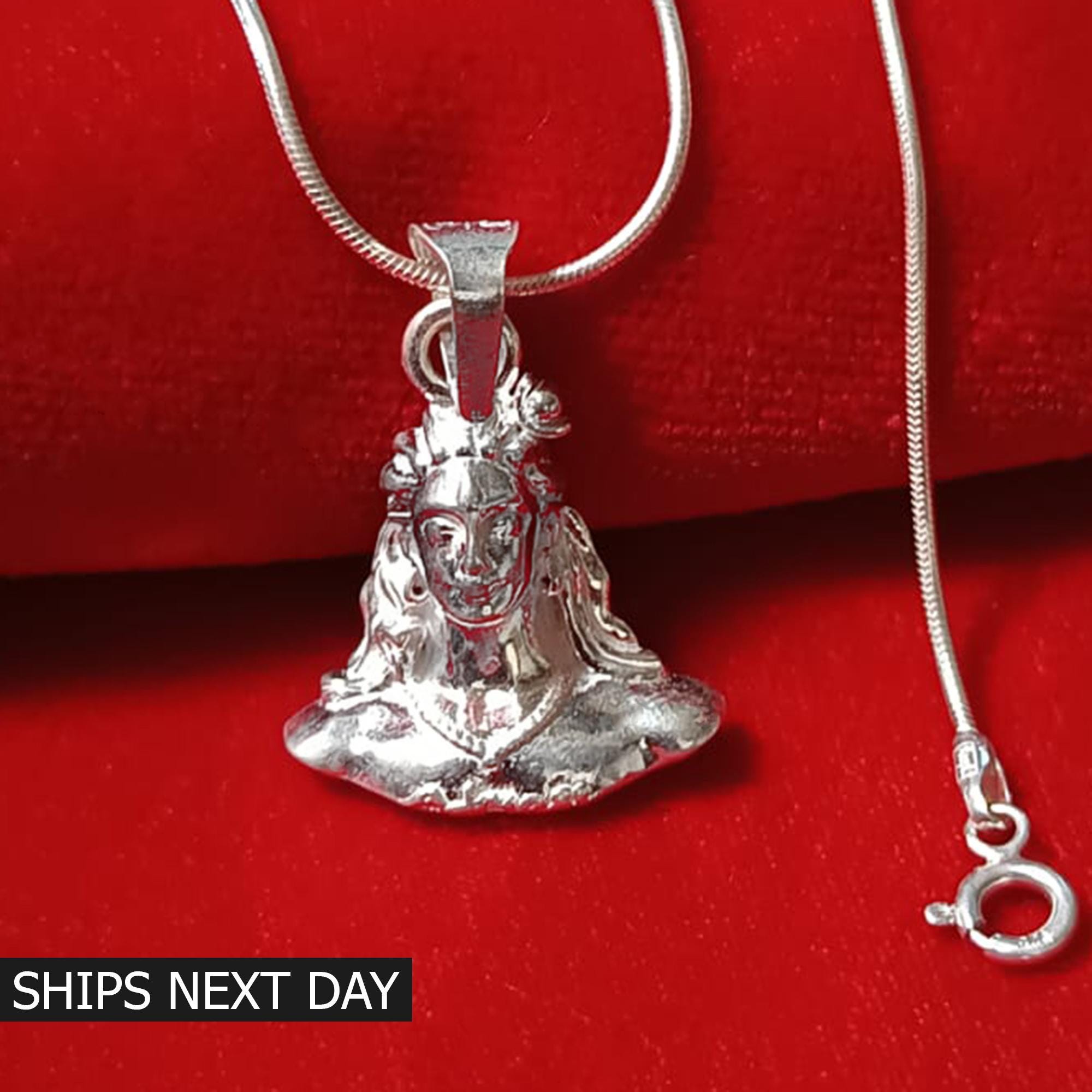 Lord Shiva Adiyogi Necklace 925 Sterling Silver Hindu Idol Mahadev