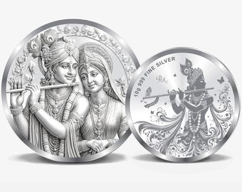 999 Pure Fine Silver Radha Krishna Coin, Anniversary Gift, BIS Hallmarked