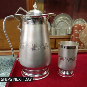 Pure Silver Water Jug with 6 Glasses Luxury Dining Set