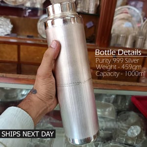 999 Pure Silver Water Bottle, Drink Water Utensils, Handmade Silver Bottle, Health Benefit Ayurveda, Kitchen Accessories, BIS Hallmarked