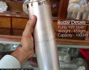 999 Pure Silver Water Bottle, Drink Water Utensils, Handmade Silver Bottle, Health Benefit Ayurveda, Kitchen Accessories, BIS Hallmarked