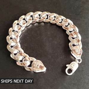 Solid 925 Heavy Sterling Silver 15mm Cuban Link Chain Bracelet Lobster Lock Man and Women Curb Chain Bracelet 9&quot;