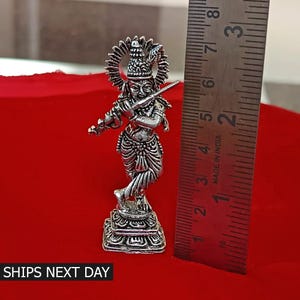 Krishna Statue, Solid 925 Sterling Silver 2.75 Inches Height Statue of the Hindu God Krishna