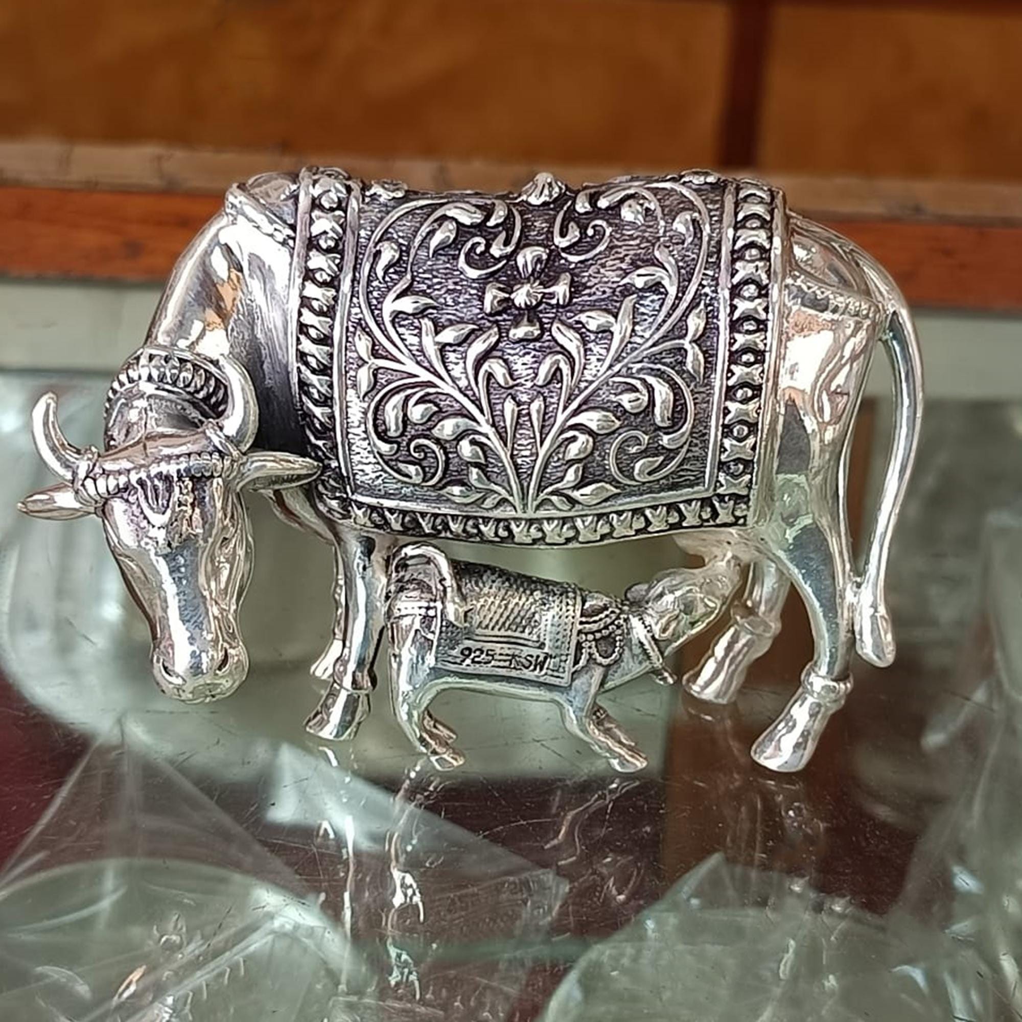 Sterling Silver Kamdhenu Cow With Calf Idol, Silver Figurine - Etsy