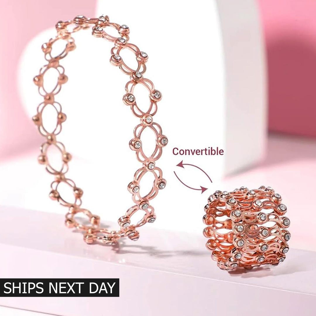 Rose Gold Silver Convertible Ring Bangle, Adjustable Wedding Jewelry - Etsy