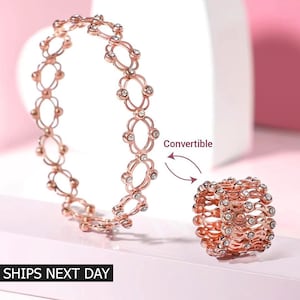 Rose Gold Silver 2 in 1 Magic Ring, Convert Ring Into Bangle Free Size Adjustable Wedding Jewelry