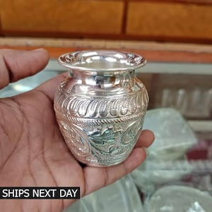 925 Sterling Silver Pooja Kalash or Lota, Handmade Silver Pot Puja Article