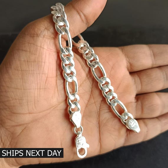 925 Sterling Silver Figaro Link Chain Bracelet for Men and