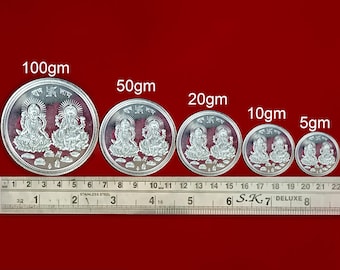99.90% Pure Silver Lakshmi Ganesh Coin 5gram, 10gram, 20gram, 50gram, 100gram Silver Coins BIS Hallmarked