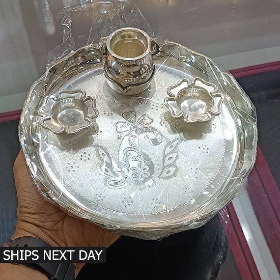 999 Pure Silver Pooja Thali Puja Plate Size 7" Inch