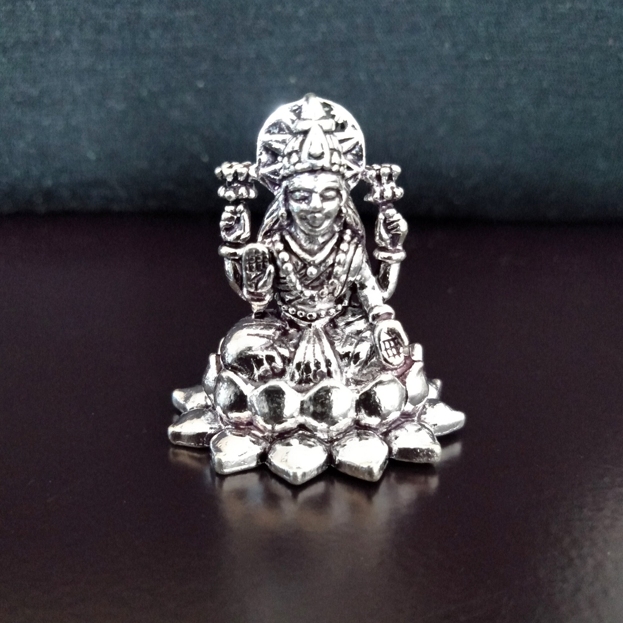 Sterling Silver Lakshmi Ganesha Statue Idol, Hindu Puja Figurine