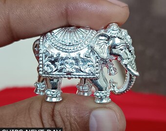 Solid Silver Elephant Statue Sculpture, Good Luck Figurine