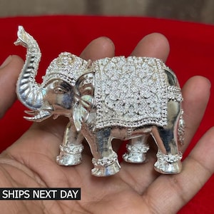 925 Sterling Silver Elephant Statue Figurine Trunk Up Elephant Decor Good Luck Gift