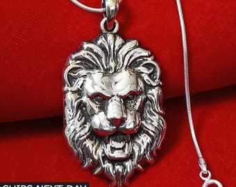 Lejonhuvudhänge i 925 sterlingsilver, punk gotiskt halsband