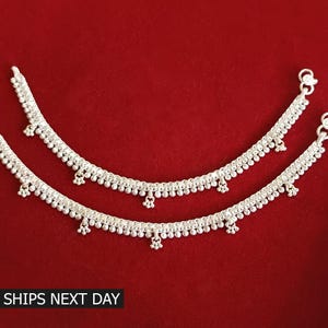 925 Sterling Silver Indian Payal Women Anklet Handmade Traditional Style Ankle Bracelet for Women