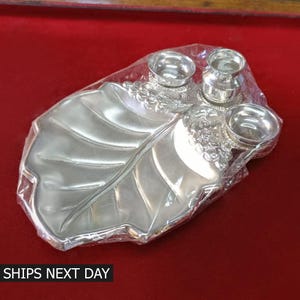 999 Pure Silver Pooja Thali Set Plate Bowl Kalash Fix Attached Ritual Pooja Set for Gift