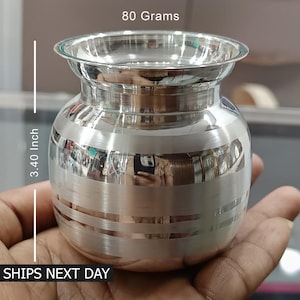 999 Solid Silver Handmade Plain Kalash or Pot, Silver Pooja Article, Water or Milk Kalash Pot Lota Housewarming Gift