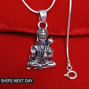 Lord Hanuman Necklace 925 Sterling Silver Hindu Idol Religious Locket for Men Women