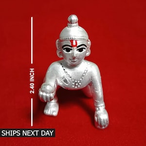 Pure Silver 999 Divine Idol Krishna Bal Gopal Crawling Statue, Hollow Laddu Gopal Sculpture, Silver Pooja Article