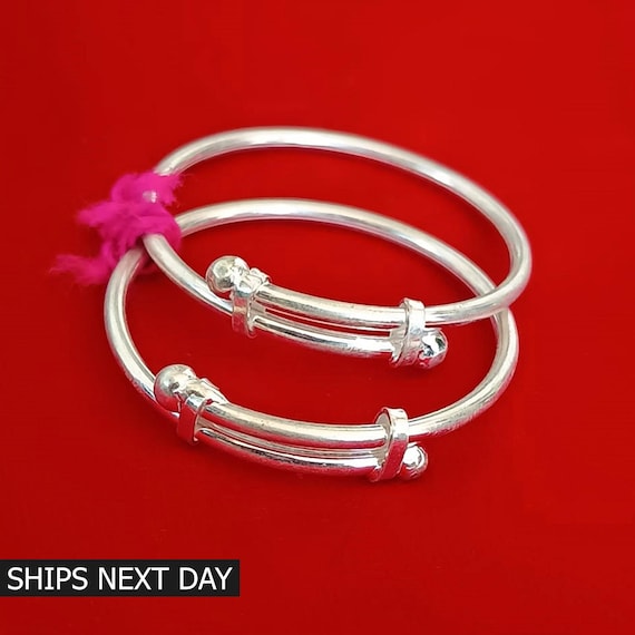 925 Sterling Silver Baby Bangle, Adjustable Newborn Cuff, First Birthday Gift, Unisex Kids Jewelry