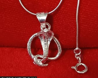Sterling Silver Cobra Snake Pendant Necklace, Unisex Jewelry