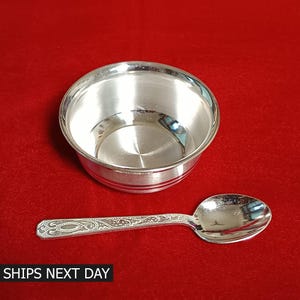 999 Pure Silver Bowl and Spoons Serving Dishes, Baby Food Serving Utensils, Best Gift for Baby Silver Bowl with Spoon
